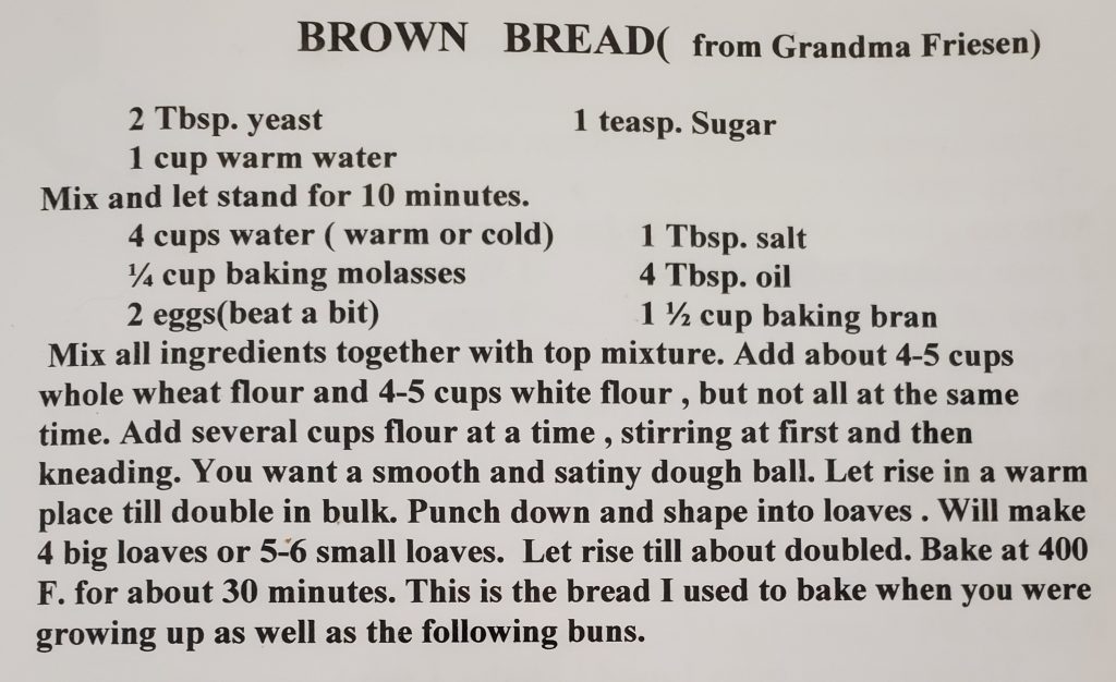 A recipe for brown bread.